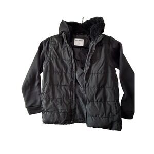 Old Navy Boys Puffer Jacket Size L 10-12 Black Fleece Lined Full Zip Winter
